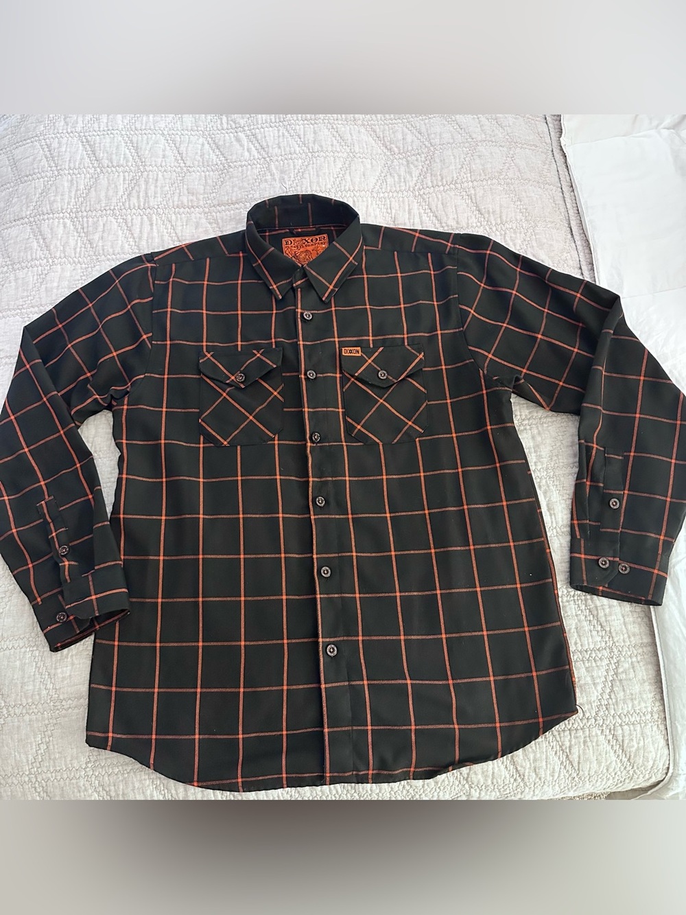 L - Dixxon Hallow Flannel Black Orange Plaid